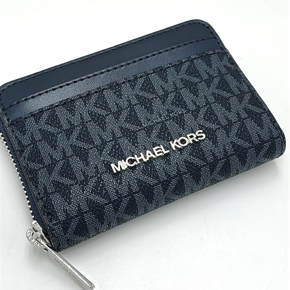 Michael Kors Women Medium Logo Zip Around Card Case Coin Pouch Wallet Admiral Ml - Picture 2 of 12